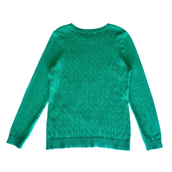 TALBOTS Green Cable Knit One Shoulder Button Pullover Sweater Petite Medium - Picture 5 of 9